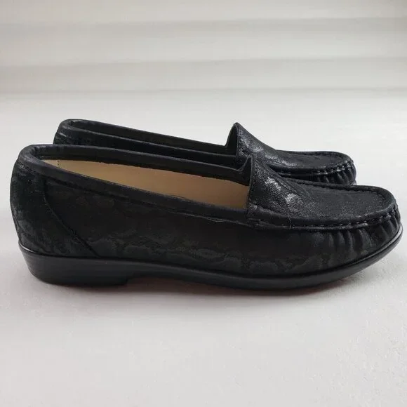SAS Simplify Embossed Snake Loafer Womens 7.5 Black Leather Slip On Flat Shoe - Picture 5 of 11